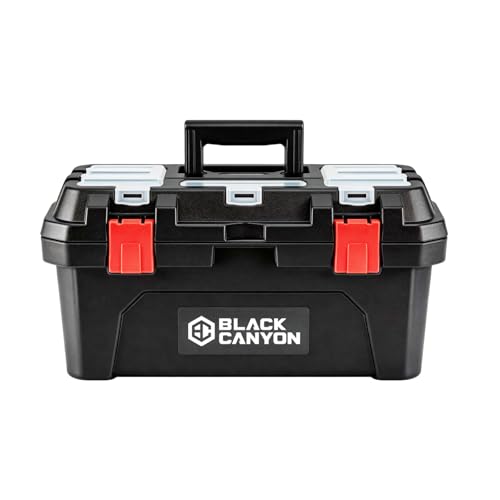 Black Canyon 17 Inch Plastic Tool Box, Support up to 44 lbs,Dual-Layer Design, Flexible for Stacking, Top-Lid Storage, Ideal for DIY, Workshop - size: 17 IN/PLAS
