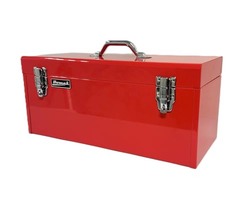 Homak 20" Portable Steel Heavy-duty Tool Box 18-Gauge with Metal Latches and Handle with removable tray, Red - color: Red