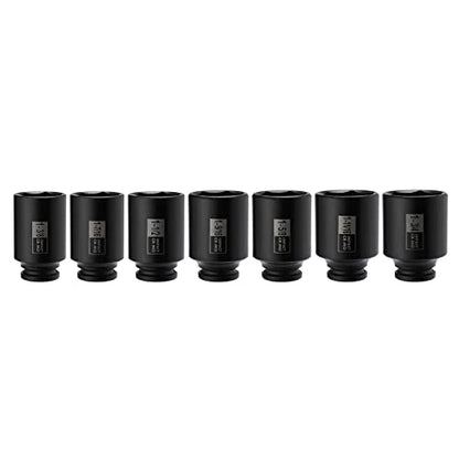 Mayouko 7PCS 1/2 Inch Drive Deep Impact Socket Set, 1-3/8" - 1-3/4", Spindle Axle Nut Sockets, SAE, Deep, 6-Point, CR-MO - size: 1.375" - 1.75" (7 Pieces)