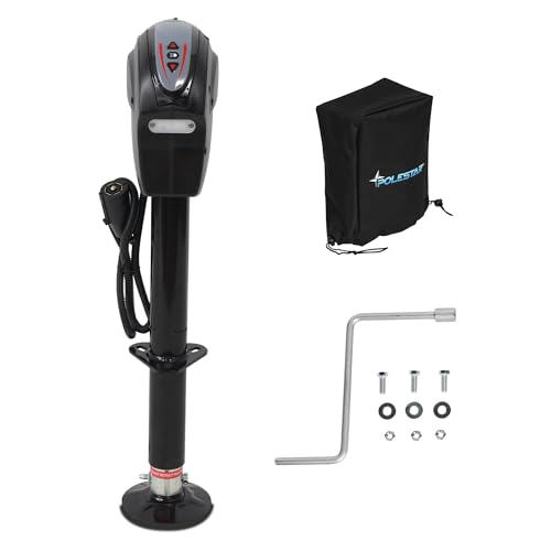 POLESTAR Electric Trailer Jack with Backlit Control Touch Panel, 5000lbs Electric Power A-Frame Tongue Jack with Waterproof Cover & LED Light for Travel Trailer Camper, RV, 12V DC 7-Way Plug - size: 5000lbs w/Control Touch Panel&7-way connector