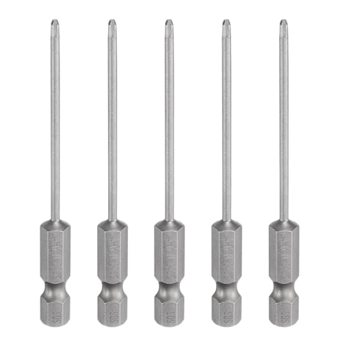 HARFINGTON 5pcs #1 Phillips Screwdriver Bit PH1 1/4" Hex Shank 3" (75mm) Long Magnetic S2 Steel Industrial Grade Screw Driver Bit Cross Head Electric Drill Bits 0.079" (2mm) Rod - size: PH1 x 75mm x 2mm