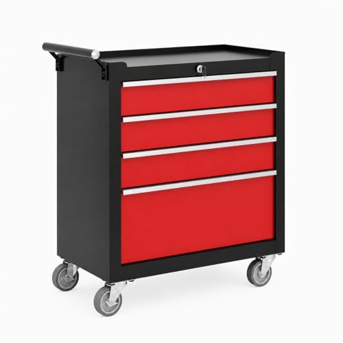 Garvee Rolling Tool Chest, 4 Drawers Tool Storage Cabinet, Toolbox with Wheels, Portable Tool Cabinet Organizer with Locking System & Drawer Liners, Tool Storage Cart for Garage, Workshop, Black＆Red - color: Black＆red, size: 4 Drawers