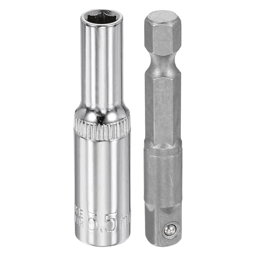 HARFINGTON Deep 6-Point Impact Socket 1/4" Drive 5.5mm Metric Socket 50mm (2") Long with 1/4" Hex Shank Adapter, CR-V Steel Socket Adapter Accessory Tool Set Kit for Hex Bolts Nuts - size: 5.5mm x 50mm