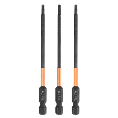 HARFINGTON 3pcs T9 Torx Head Screwdriver Bit 4" (100mm) Long 1/4" Hex Shank Magnetic No Hole Tamper Proof 6 Point Star Screw Driver Drill Bits Phosphate S2 Steel Industrial Power Tools - size: T9 x 100mm