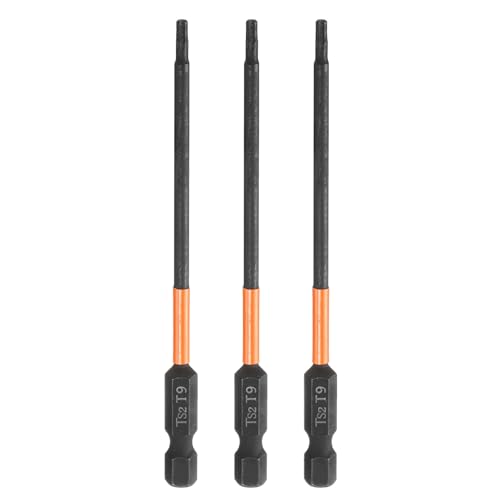 HARFINGTON 3pcs T9 Torx Head Screwdriver Bit 4" (100mm) Long 1/4" Hex Shank Magnetic No Hole Tamper Proof 6 Point Star Screw Driver Drill Bits Phosphate S2 Steel Industrial Power Tools - size: T9 x 100mm