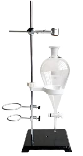 EBT2 1000ml Glass Separatory Funnel Set, PTFE Stopcock with Casting Iron Support Stand, Clamp and PP Holder