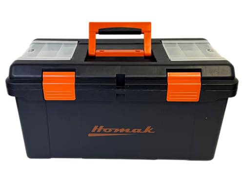 Homak Plastic Tool Box with Tray and Dividers, Black, 22 Inches | With Tray, With Dividers - size: 22-Inch