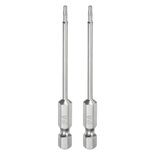 HARFINGTON 2pcs T7 Security Torx Bit 1/4" Hex Shank 3" Long S2 Steel Magnetic Tamper Resistant Star Bits Screwdriver Torx Head with Hole for Driver Drill Bits Remove Fastening Screws - size: T7