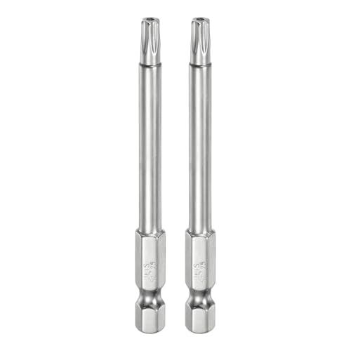 HARFINGTON 2pcs T25 Security Torx Bit 1/4" Hex Shank 3" Long S2 Steel Magnetic Tamper Resistant Star Bits Screwdriver Torx Head with Hole for Driver Drill Bits Remove Fastening Screws - size: T25