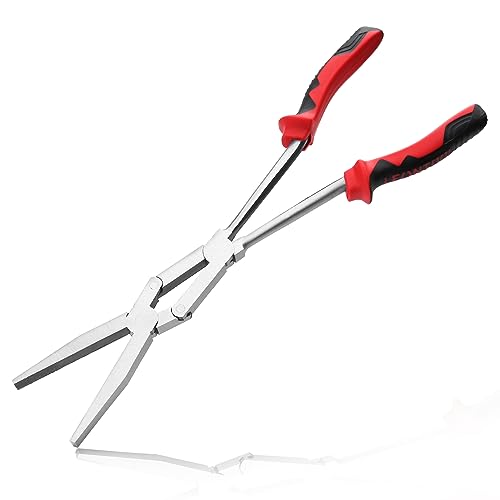 Dual Pivot Double-Joint Flat Pliers With Serrated Jaw Extra Long Reach Compound Action for Hard to Reach Narrow Spaces - style: Flat Nose