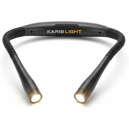 KARIB'LIGHT Rechargeable Neck Reading Light – LED Book Lamp for Bed, Blue Light Filter (Eye Care) – 1000mAh Battery, 3 Modes & Flexible Arms – Hands-Free for Knitting, Repair, Camping Hands Free