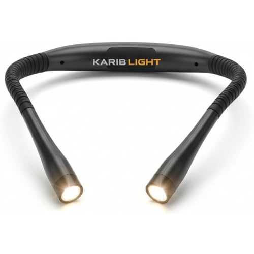 KARIB'LIGHT Rechargeable Neck Reading Light – LED Book Lamp for Bed, Blue Light Filter (Eye Care) – 1000mAh Battery, 3 Modes & Flexible Arms – Hands-Free for Knitting, Repair, Camping Hands Free