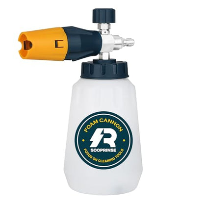 Sooprinse Foam Cannon with 1/4 Inch Quick Connector, Heavy Duty Car Foam Blaster Wide Neck Adjustable Snow Foam Lance for Pressure Washer, 1 Liter - color: Yellow+Dark Green+Black