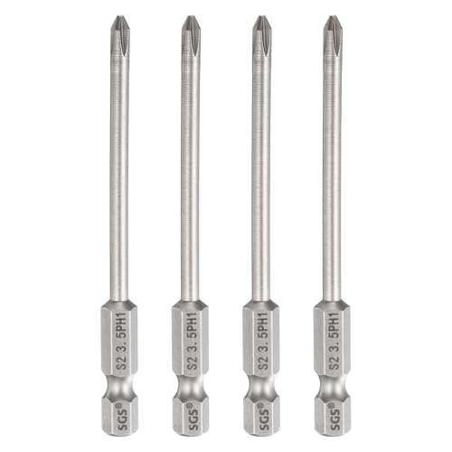HARFINGTON 4pcs #1 Phillips Screwdriver Bit PH1 1/4" Hex Shank 3.15" (80mm) Long 0.14" Rod Magnetic Cross Head Drill Bits S2 Steel Industrial Screw Driver for Electric Power Tools, Gray - size: PH1 x 3.15" x 0.14"
