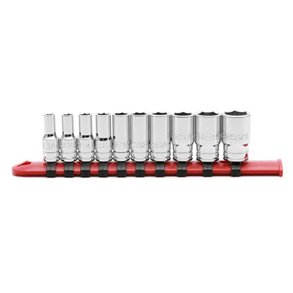 MIXPOWER 1/4" Drive Mid-Length Socket Set with Storage Rails, 10-Piece, 6 Point, 3/16"-9/16", CR-V, SAE, Semi-Deep Socket Set - size: 1/4" Dr. Mid-Length, 4.76-14.29mm