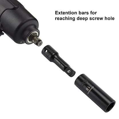 CASOMAN 25PCS 1/2" Drive Impact Socket Set, Deep, Cr-V Steel, 6 Point, Metric&SAE, 12mm to 24mm, 3/8 Inch to 1 Inch, Includes Extension Bars: 3-inch, 5-inch, 1/2-1/4 adapter - size: 1/2"Drive 25pcs Impact Socket Set