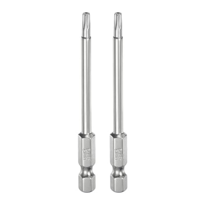 HARFINGTON 2pcs T15 Security Torx Bit 1/4" Hex Shank 3" Long S2 Steel Magnetic Tamper Resistant Star Bits Screwdriver Torx Head with Hole for Driver Drill Bits Remove Fastening Screws - size: T15