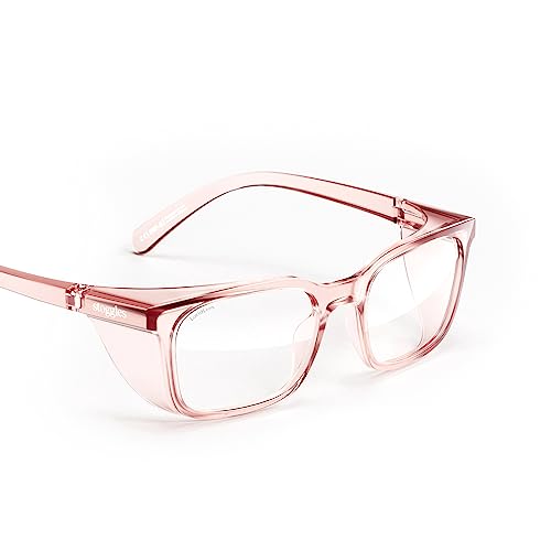 Stoggles Rectangle Z87.1 Certified Safety Glasses, Blue-Light, UV Blocking Lens, Top & Side Shield, Anti-Fog, Stylish Eyewear - color: Sangria, size: Low Bridge Fit