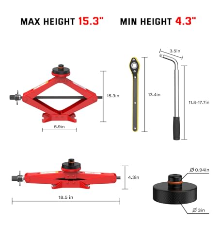 Car Jack Kit 2.5 Ton Scissor Jack for Tesla Model Y Model 3/S/X, Red Tesla Jack Kit with Tesla Pucks - color: Red