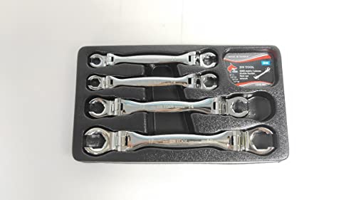 Double Flexible Flare Nut Wrench,Line Wrench,Oil Nut wrench, 210° Activity angle, Narrow spacce, 4PIECE Metric SIZE 8 * 11-10 * 12-13 * 14-17 * 19mm,Gift for Man,With wrench rack - color: Metric Double Flexible Head Flare Nut Wrench 8 * 11-10 * 12-13 * 14
