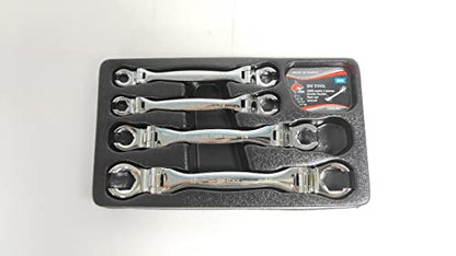 Double Flexible Flare Nut Wrench,Line Wrench,Oil Nut wrench, 210° Activity angle, Narrow spacce, 4PIECE Metric SIZE 8 * 11-10 * 12-13 * 14-17 * 19mm,Gift for Man,With wrench rack - color: Metric Double Flexible Head Flare Nut Wrench 8 * 11-10 * 12-13 * 14