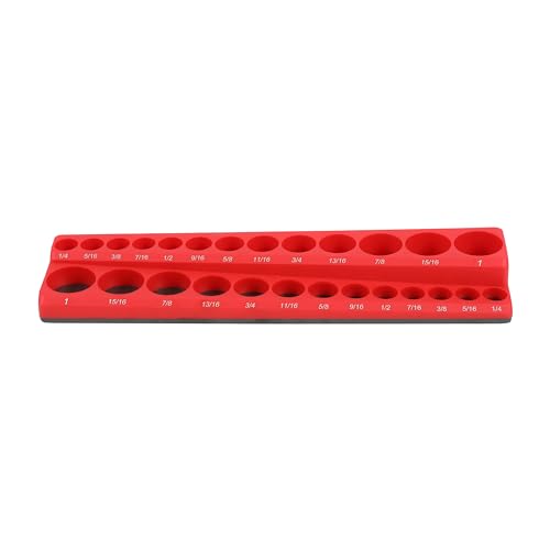 HFS(R) 3/8-inch Magnetic Socket Organizer Set Magnetic Socket Organizer Tray SAE Standard 3/8" Socket Holder Magnetic Tool Organizer 26 Slot Red Hold