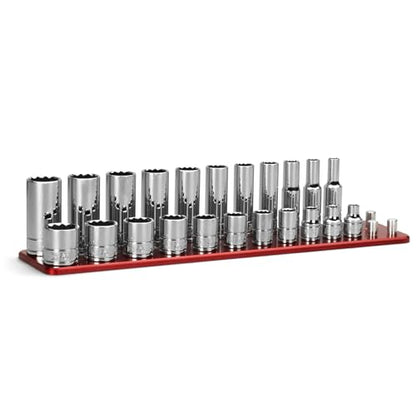 Capri Tools 3/8 in. Drive 12-Point Shallow and Deep Socket Set, SAE, 1/4 to 7/8 in., 22-Piece with Billet Aluminum Socket Rail - size: Shallow and Deep Set w. Rail / 1/4-7/8 in.