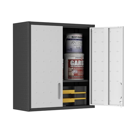 Garage Wall Cabinet Metal Storage Cabinet with Lock Wall Mounted Heavy Duty Steel Tool Cabinet with 2 Doors Hanging Cabinet for Garage Warehouse Bathroom Kitchen,Assembly Required - color: Black/Gray, style: 2 doors wall cabinet 02