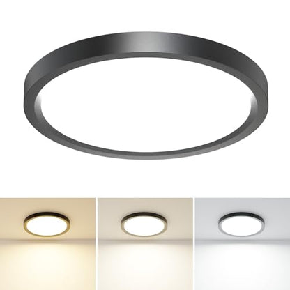 1PACK LED Flush Mount Ceiling Light,3000K-4000K-6500K & 100W Equivalent Modern Kitchen Ceiling Light Fixture 15W 1500Lm 7 Inch Low-Profile Ceiling Fixture for Bathroom Closet Laundry Bedroom Hallway - color: Black, size: 7Inch-1pack