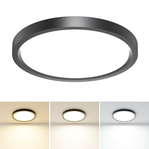 1PACK LED Flush Mount Ceiling Light,3000K-4000K-6500K & 100W Equivalent Modern Kitchen Ceiling Light Fixture 15W 1500Lm 7 Inch Low-Profile Ceiling Fixture for Bathroom Closet Laundry Bedroom Hallway - color: Black, size: 7Inch-1pack