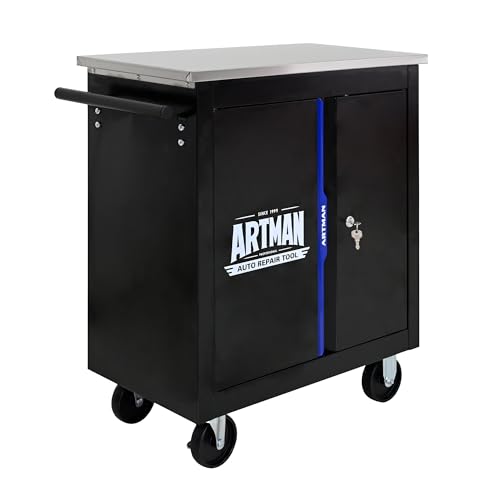 Runboll Rolling Tool Chest with 2 Doors and Adjustable Shelves, 25.9" D Movable Lockable Tool Cart Multi-Functional Hardware Storage Cabinet Box Auto Repair Locker - color: Black/Blue-26" L, size: 2 Door