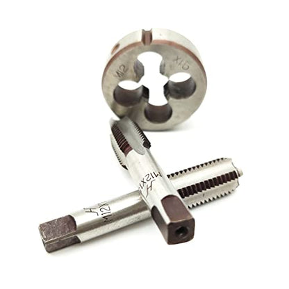 AtticZone M12 x 1.5 Metric Hand Thread Tap and Die Set, Right Hand 12 * 1.5, Alloy Tool Steel, 1 Taper Tap, 1 Plug Tap, 1 Round Die for Metal Working DIY Industrial - size: M12x1.5