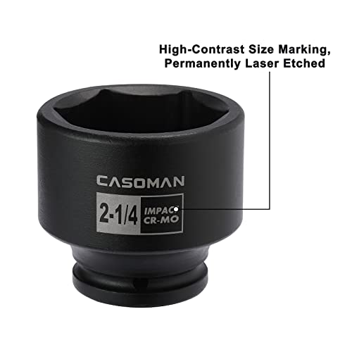 CASOMAN 9PCS 3/4" Drive Spindle Axle Nut Impact Socket Set, Include 1/2" to 3/4" Adapter, 6 Point, CR-MO, 2-1/16" to 2-1/2", Large Socket Set, Heavy Duty Use In Removing And Installing Axle Nuts - size: 9 PCS (2-1/16" to 2-1/2")