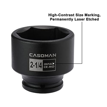 CASOMAN 9PCS 3/4" Drive Spindle Axle Nut Impact Socket Set, Include 1/2" to 3/4" Adapter, 6 Point, CR-MO, 2-1/16" to 2-1/2", Large Socket Set, Heavy Duty Use In Removing And Installing Axle Nuts - size: 9 PCS (2-1/16" to 2-1/2")