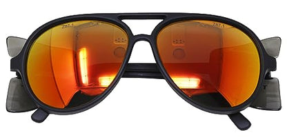 TITUS G35 Retro Aviator Z87 DOT ANSI CE Approved Safety Glasses | W/Protective Side Shields, UV400 Polycarbonate Lenses, Flexible Nylon Stems, Eye Protection, Sunglasses, Motorcycle, Shooting - color: Fire Rev Mirror Over Smoke