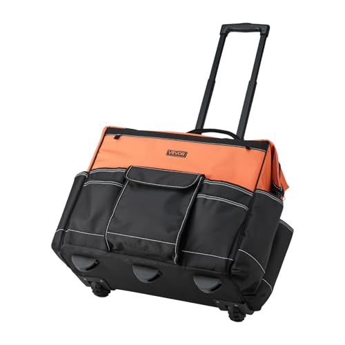 VEVOR 20" Rolling Tool Bag, 110 lbs Load Capacity, 27 Pockets Heavy Duty Roller Tool Bag on Wheels, Adjustable Telescoping Handle & Stable Base, Toolbag Organizers w/Wheels for Construction, Mechanic - size: 20 in