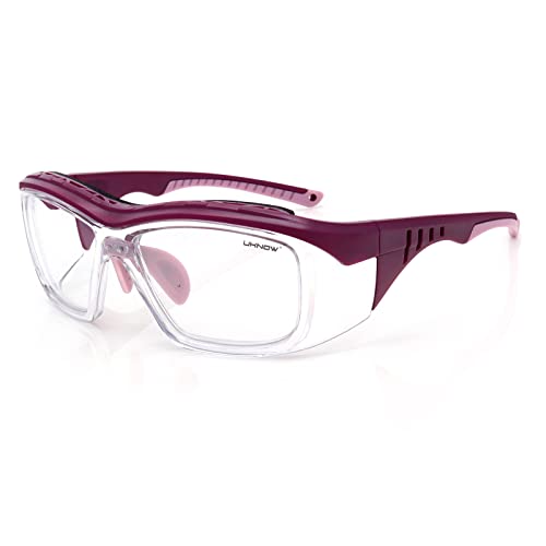 UKNOW Safety Glasses Anti Fog, Eye Protection with Clear UV Protection Lenses & Side Shields, ANSI Z87.1 Protective Eyewear - color: Burgundy Red