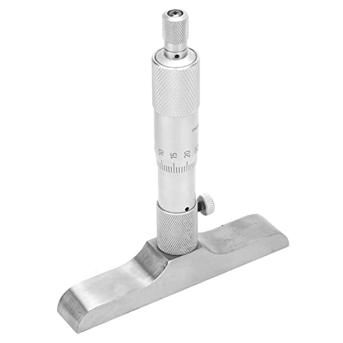 Depth Micrometer Stainless Steel Round Head Depth Micrometer Gage Measuring Tool with 5Pcs Rods (0-100mm 4 inches)