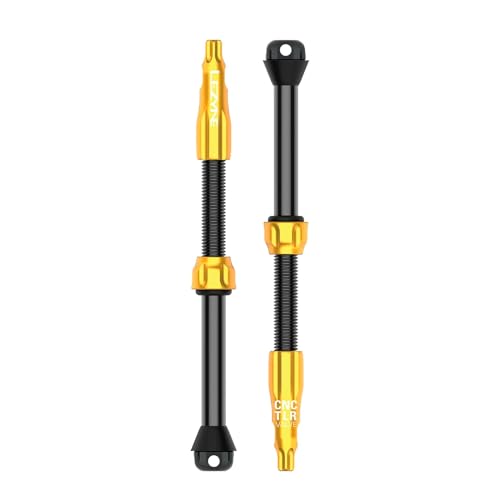 LEZYNE CNC TLR Valve Pro Tubeless Valve Pair for MTB, Gravel & Road Bikes | CNC Aluminum Presta Valve Stems, Bicycle Tire Insert Compatible, Sealant Friendly - 80mm, Gold (1-PK-TLRVL80-V212) - color: Gold, size: 80 mm