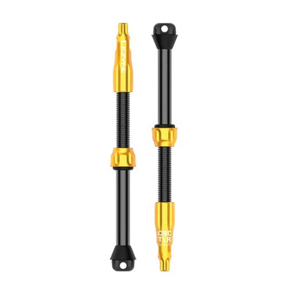 LEZYNE CNC TLR Valve Pro Tubeless Valve Pair for MTB, Gravel & Road Bikes | CNC Aluminum Presta Valve Stems, Bicycle Tire Insert Compatible, Sealant Friendly - 80mm, Gold (1-PK-TLRVL80-V212) - color: Gold, size: 80 mm