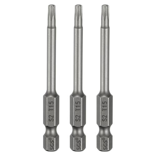 HARFINGTON 3pcs T15 Torx Head Screwdriver Bit 1/4" Hex Shank 2.6" (65mm) Long Magnetic No Hole Tip Tamper Proof 6 Point Star Screw Driver Drill Bits S2 Steel Industrial Power Screwdrivers - size: T15 x 2.6"(65mm)