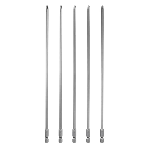 HARFINGTON 5pcs #2 Phillips Screwdriver Bit PH2 1/4" Hex Shank 10" (250mm) Long Magnetic S2 Steel Industrial Grade Screw Driver Bit Cross Head Electric Drill Bits 0.177" (4.5mm) Rod - size: PH2 x 250mm x 4.5mm