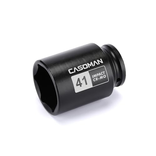 CASOMAN 1/2" Drive x 41mm Deep 6 PT Impact Socket, CR-MO, 1/2-Inch Drive Axle Nut Socket for Easy Removal of Axle Shaft Nuts (41MM) - size: 41 mm (Deep), style: 6-Point Socket