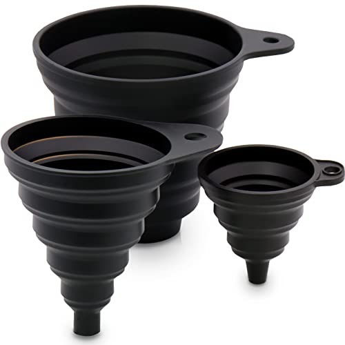 3 Sizes of Kitchen Funnel Set, Food Grade Funnels for Filling Bottles, Premium Silicone Collapsible Funnel for Transferring Liquid, Powder Transfer, Large Wide Mouth Canning Funnel, Small Funnel, HPWT