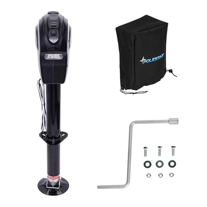 POLESTAR Electric Trailer Jack, 3500lbs Electric Power A- Frame Tongue Jack with Waterproof Protective Cover & LED Light for Travel Trailer Camper, RV, 12V DC with Hard Wiring, 9"-27" Lift - size: 3,500 lbs.