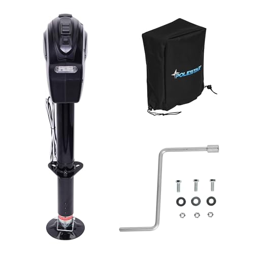 POLESTAR Electric Trailer Jack, 3500lbs Electric Power A- Frame Tongue Jack with Waterproof Protective Cover & LED Light for Travel Trailer Camper, RV, 12V DC with Hard Wiring, 9"-27" Lift - size: 3,500 lbs.