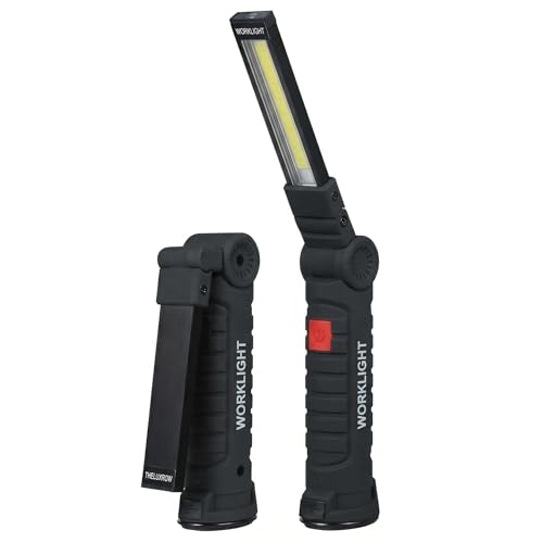 LED Rechargeable Work Lights, Flashlight Hand Tools Magnetic Worklight,360°Rotate 5 Modes Portable Inspection Torch for Mens Dad Birthday Gift,Mechanics,Automotive,Camping,Emergency (2 Pack) - color: Black Body+ Black Alloy, size: 2 pack