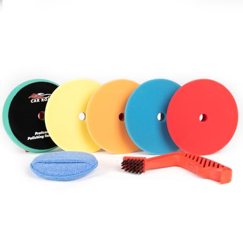 CARROAD 7pc 6.5 Inch Buffing Pads Kit - Heavy Cut to Finishing Foam & Wool Pads for DA/RO Polisher - Removes Scratches, Oxidation & Swirl Marks - 50+ Reusable Cycles - size: 7pc 6.5inch