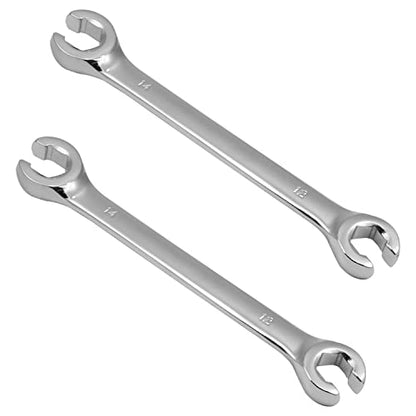 Auniwaig 2PCS 12mm x 14mm Flare Nut Metric Wrench Set,Metric Double Open End High Carbon Steel, Polished Chrome Plated - size: 12x14mm
