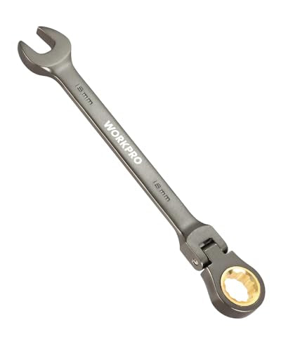 WORKPRO 18 mm Flex-Head Ratcheting Combination Wrench, Cr-V Constructed, Nickel Plating, 72-Teeth, 12 Point Design, Metric - size: 18 mm, style: Nickel Plating